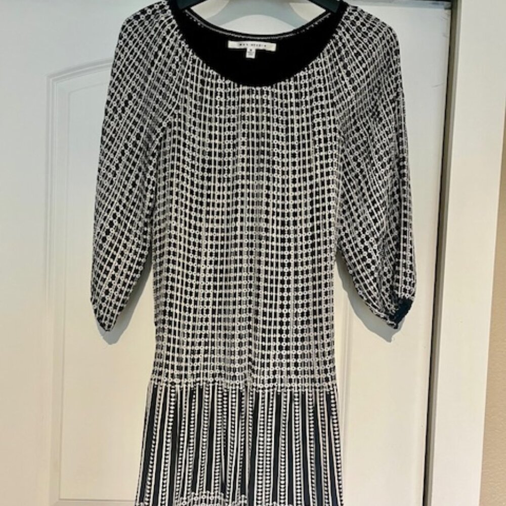 Max Studio Dropped Waist Dress, Black, White & Light Blue, Size M